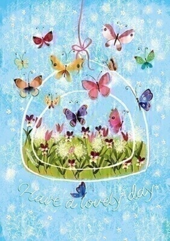 This blue greetings card from Paper Rose has a picture of a field of flowers with brightly coloured butterflies and the wording Have A Nice Day. The card is blank inside so you can write your own message and it comes complete with white envelope.  A lovely little card to send to someone who loves butterflies flowers or nature. 